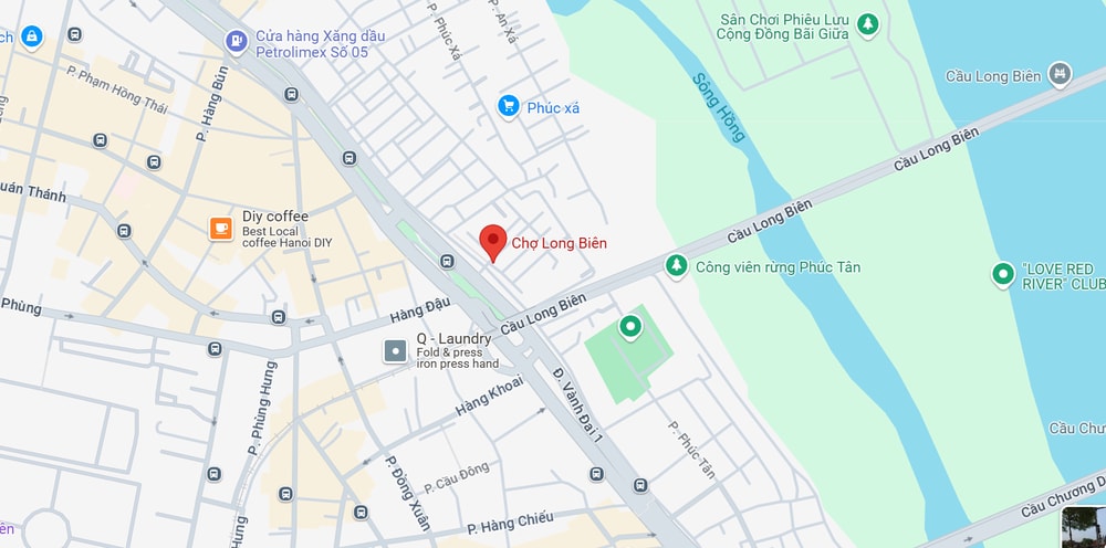 Vị trí của chợ Long Biên trên Google Maps